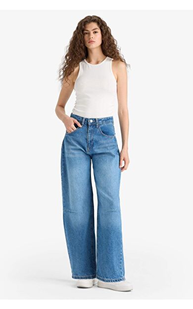 DeFacto Barrel Fit Normal Bel Bilek Boy Jean Yıkamalı Pantolon F5374AX25HSNM28