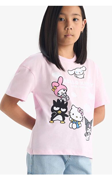DeFacto Kız Çocuk Hello Kitty Relax Fit Bisiklet Yaka Kısa Kollu Tişört F5389A825HSPN633