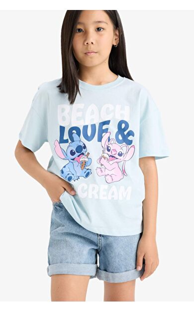DeFacto Kız Çocuk Disney Lilo & Stitch Relax Fit Bisiklet Yaka Kısa Kollu Tişört F5391A825HSBE773
