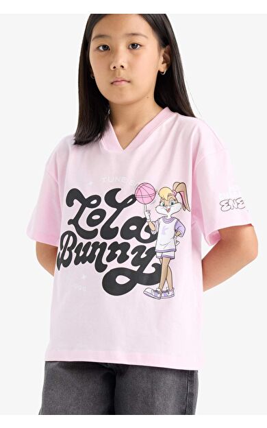 DeFacto Kız Çocuk Looney Tunes Relax Fit V Yaka Kısa Kollu Tişört