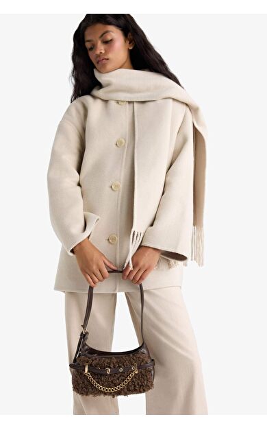 Kadın Pelüş Detaylı Suni Deri Çapraz Çanta