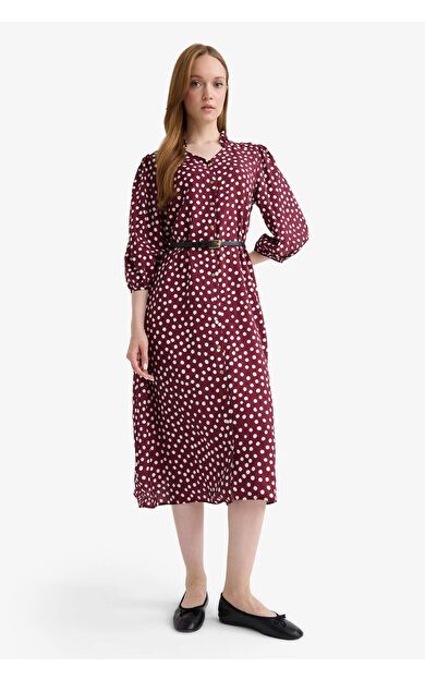 Relax Fit V Yaka Puantiyeli Yarım Kollu Elbise