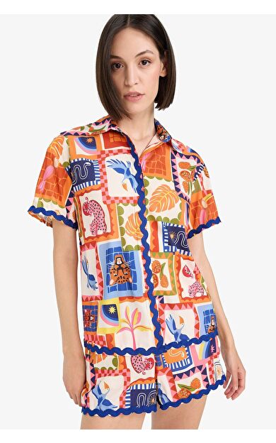 DeFacto -Fall in Love Regular Fit Tropikal Desenli Plaj Kıyafeti F5496AX25HSOG343