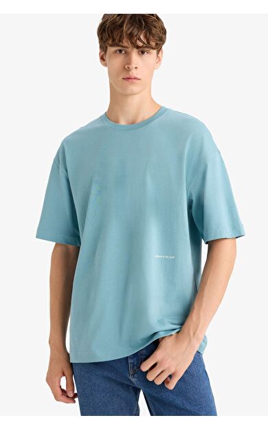 DeFacto Boxy Fit Bisiklet Yaka Baskılı Kısa Kollu Tişört F5502AX25HSGN203