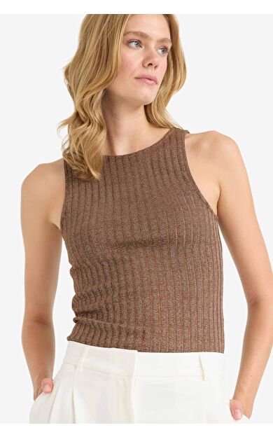 Slim Fit Dar Kesim Bisiklet Yaka Simli Kumaş Atlet