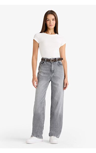 DeFacto 90's Wide Leg Yüksek Bel Uzun Jean Yıkamalı Pantolon F5522AX25AUNM55