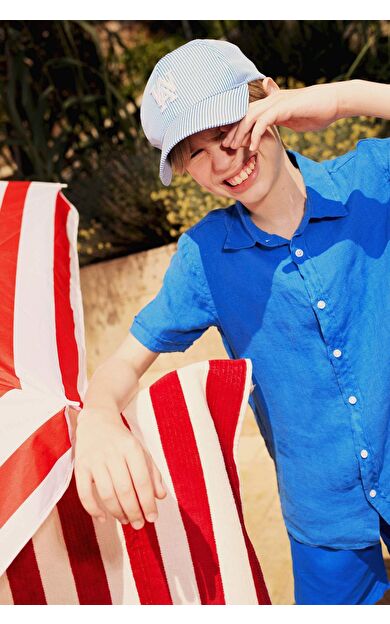 DeFacto Erkek Çocuk Babalar Günü Regular Fit Polo Yaka Keten Kısa Kollu Gömlek F5531A825HSBE43