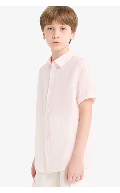 DeFacto Erkek Çocuk Babalar Günü Regular Fit Polo Yaka Keten Kısa Kollu Gömlek F5531A825HSPN185