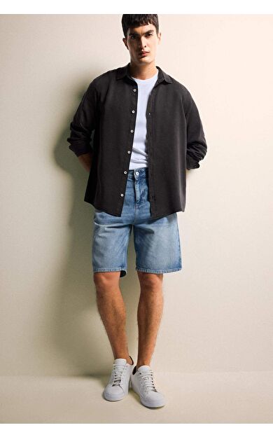 DeFacto %100 Pamuk Straight Fit Jean Bermuda Şort