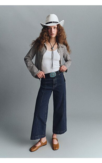 Culotte Yüksek Bel Uzun Jean Yıkamalı Pantolon