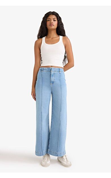 DeFacto Culotte Yüksek Bel Uzun Jean Yıkamalı Pantolon F5537AX25AUNM85