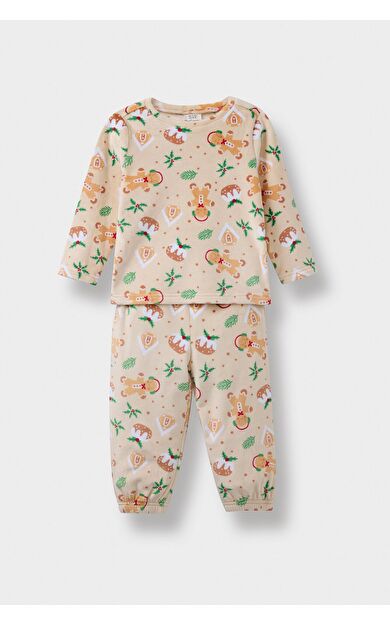 DeFacto Erkek Bebek Yeni Yıl Baskılı Uzun Kollu Velur 2'li Pijama Takımı