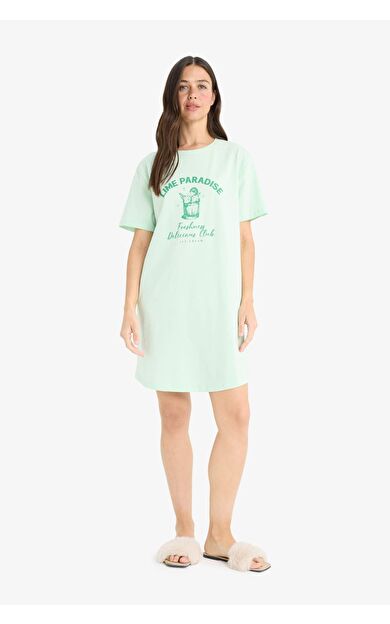 DeFacto Bisiklet Yaka Baskılı Kısa Kollu Gecelik-Fall in Love