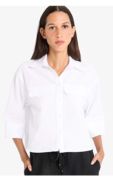 DeFacto Oversize Geniş Kalıp Gömlek Yaka Oxford Kısa Kollu Gömlek