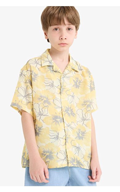 DeFacto Erkek Çocuk Oversize Geniş Kalıp Polo Yaka Floral Viskon Kısa Kollu Gömlek F5671A825HSYL273