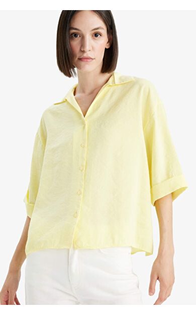 DeFacto Oversize Geniş Kalıp Gömlek Yaka Modal Uzun Kollu Gömlek F5676AX25SMYL236