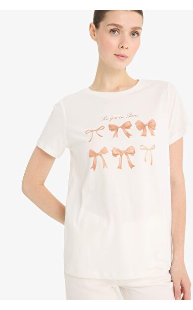 DeFacto Regular Fit Bisiklet Yaka Baskılı Penye Kısa Kollu Tişört F5689AX25SMER105