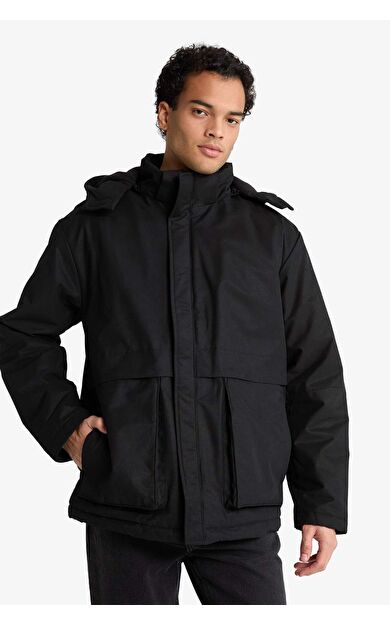 Su Geçirmez Slım Fıt Kapüşonlu Fermuarlı Su Geçirmez Mont