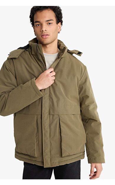 Su Geçirmez Slim Fit Dar Kesim Kapüşonlu Fermuarlı Su Geçirmez Mont