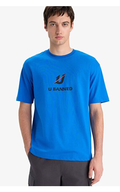 DeFacto %100 Pamuk Boxy Fit Bisiklet Yaka Baskılı Kısa Kollu Tişört F5696AX25SMBE404