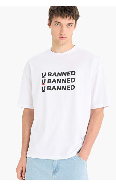 DeFacto Loose Fit Bisiklet Yaka Baskılı Kısa Kollu Tişört F5705AX25SMWT34