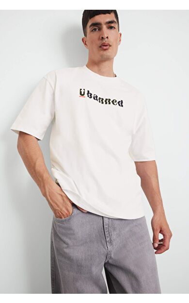 DeFacto %100 Pamuk Loose Fit Bisiklet Yaka Baskılı Kısa Kollu Tişört F5731AX25AUER105