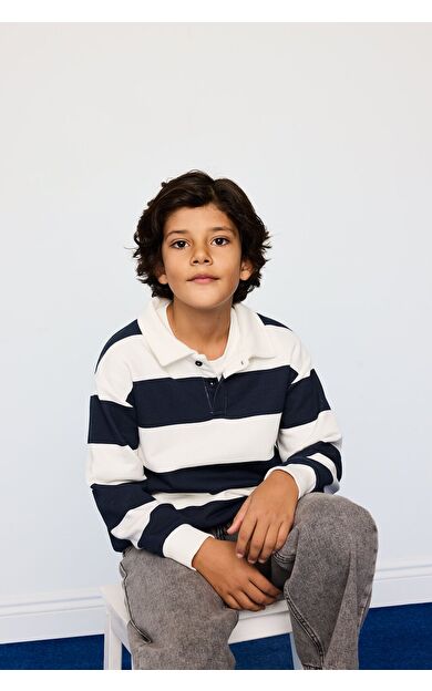 DeFacto Erkek Çocuk Polo Yaka Çizgili Sweatshirt