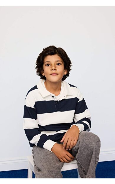 Erkek Çocuk Polo Yaka Çizgili Sweatshirt