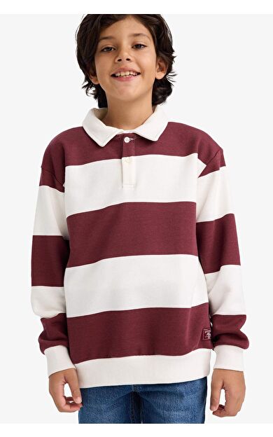 Erkek Çocuk Polo Yaka Renk Bloklu Uzun Kollu Tişört