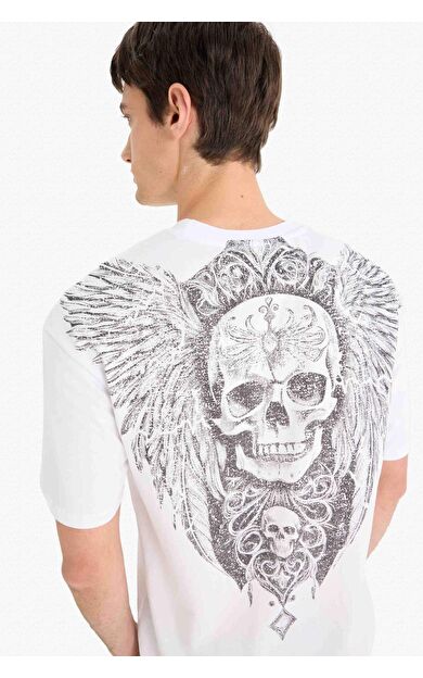 DeFacto Boxy Fit Bisiklet Yaka Sırt Baskılı Kısa Kollu Tişört F5764AX25SMWT34