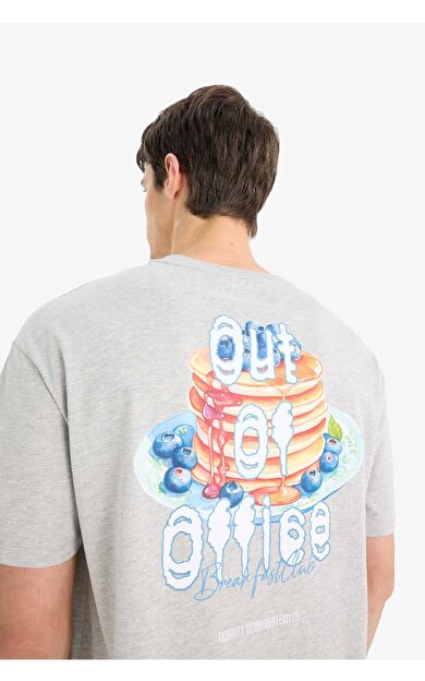 DeFacto Boxy Fit Bisiklet Yaka Baskılı Kısa Kollu Tişört F5769AX25SMGR389