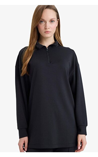 Regular Fit Fermuarlı Yaka Uzun Kollu Tunik