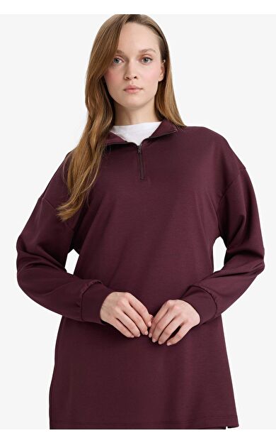 Regular Fit Fermuarlı Yaka Uzun Kollu Tunik
