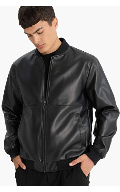 Regular Fıt Suni Deri Mont