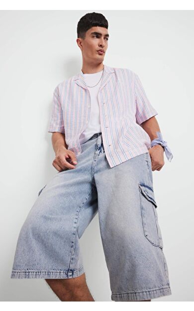 DeFacto %100 Pamuk Beli Lastikli Rahat Jean Uzun Bermuda Şort