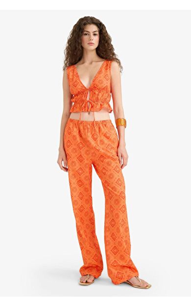 DeFacto Straight Fit Desenli Üç Cepli Normal Bel Standart Boy Pamuk Pantolon