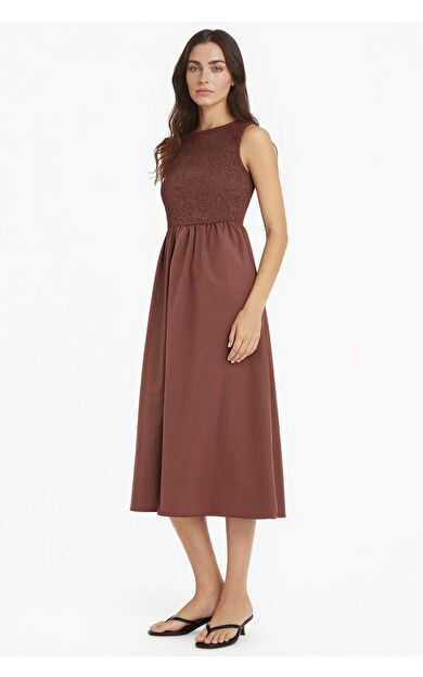 DeFacto Bisiklet Yaka Terry Cotton Kolsuz Midi Elbise