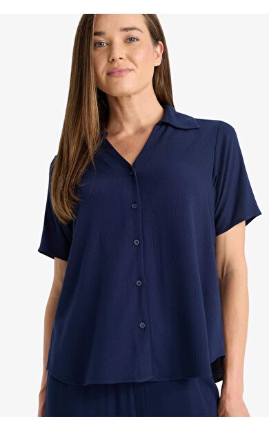 DeFacto Regular Fit Kaçık Yaka Krinkıl Viskon Kısa Kollu Gömlek F5835AX25SMNV135