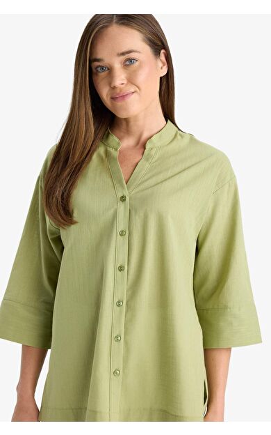 DeFacto Regular Fit Bisiklet Yaka Flamlı Pamuk Uzun Kollu Gömlek F5838AX25SMGN762