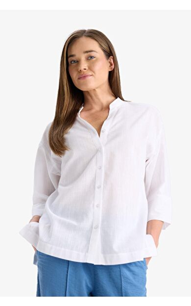 DeFacto Regular Fit Bisiklet Yaka Flamlı Pamuk Uzun Kollu Gömlek F5838AX25SMWT79