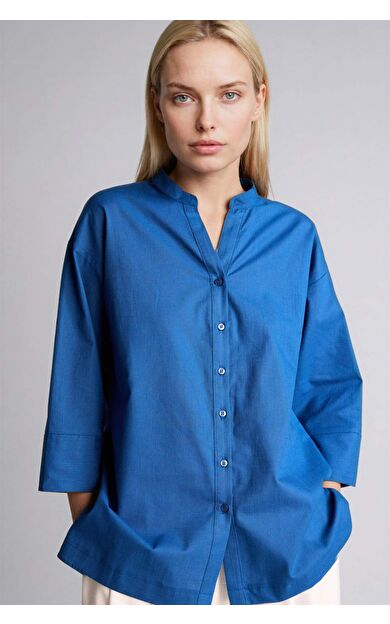 DeFacto Regular Fıt Bisiklet Yaka Flamlı Pamuk Uzun Kollu Gömlek