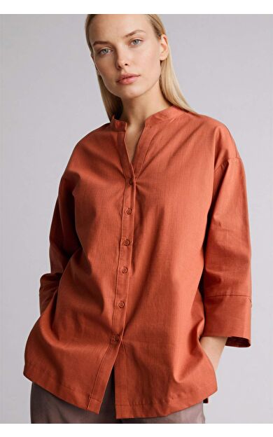 DeFacto Regular Fıt Bisiklet Yaka Flamlı Pamuk Uzun Kollu Gömlek