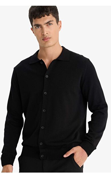 DeFacto Standart Fit Polo Yaka Triko Hırka F5863AX25WNBK27