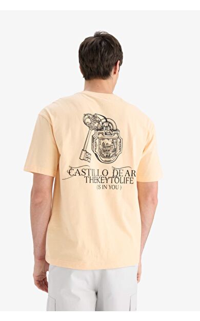 DeFacto %100 Pamuk Boxy Fit Bisiklet Yaka Sırt Baskılı Kısa Kollu Tişört F5879AX25SMOG288