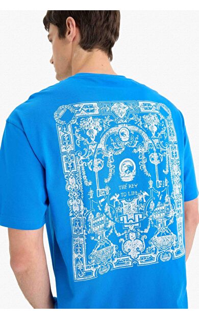 DeFacto %100 Pamuk Boxy Fit Bisiklet Yaka Sırt Baskılı Kısa Kollu Tişört F5880AX25SMBE404