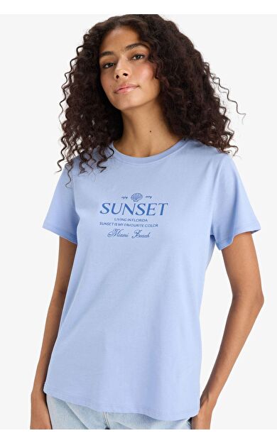 DeFacto Regular Fit Bisiklet Yaka Slogan Baskılı Penye Kısa Kollu Tişört F5890AX25SMBE305