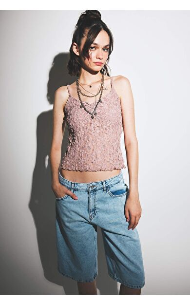 DeFacto Slim Fit Dar Kesim V Yaka Dantel Atlet