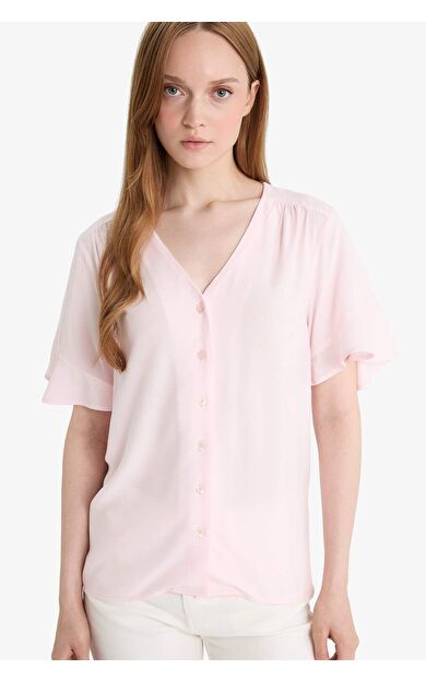 DeFacto Regular Fit V Yaka Kısa Kollu Gömlek F6086AX25SMPN436