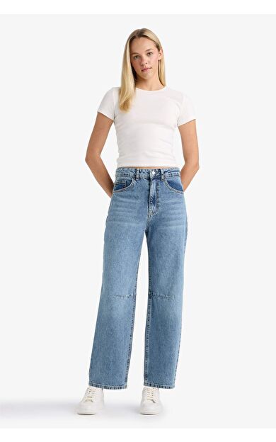 DeFacto Barrel Fit Normal Bel Bilek Boy Jean Yıkamalı Pantolon F6102AX25AUNM28
