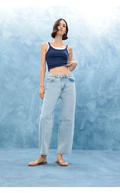 DeFacto Barrel Fit Normal Bel Bilek Boy Jean Yıkamalı Pantolon F6102AX25AUNM39